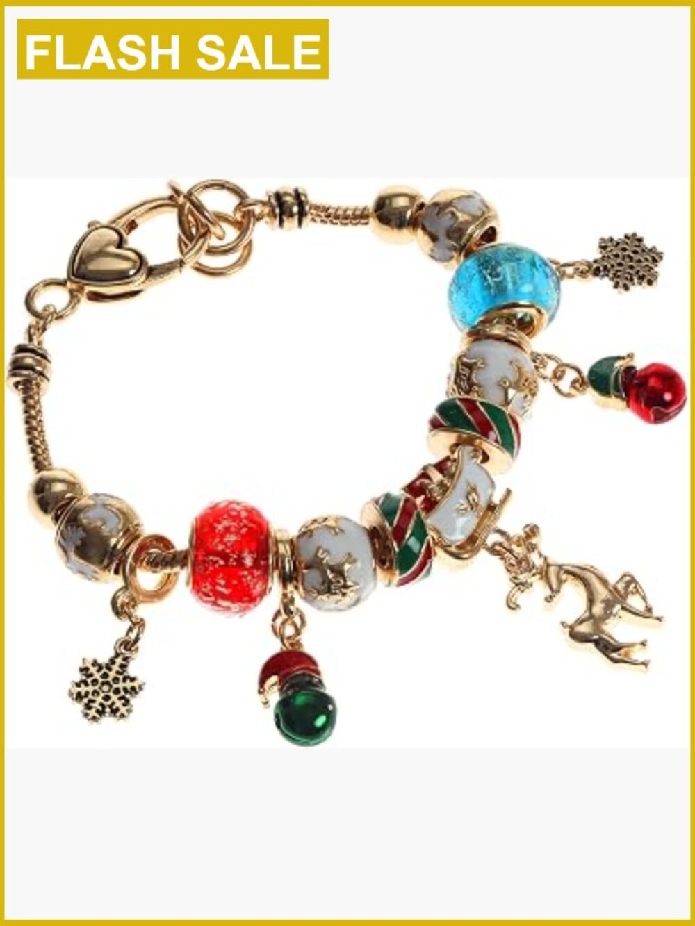 Murano Glass Beaded Charm Bracelet Goldtone